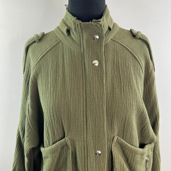 Blank NYC Olive Green Jacket Cotton Mock Neck Raw Edge Trim Zip Size XS X-Small - Picture 3 of 10
